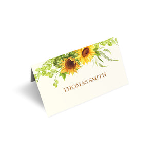 Rustic Sunflower Place Cards, Seating Cards, Place Settings, Rustic Wedding, Country Wedding, Sunflowers, 20 Pack