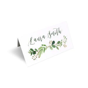 Green Leaf Place Cards, Watercolour Foliage, Greenery, Eucalyptus Invites, Green Wreath, Botanical Wedding, Personalised Place Cards, Place Settings, 20 Pack