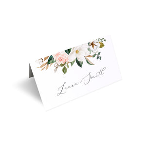 Magnolia Place Cards, Seating Cards, Place Settings, Ivory Floral, Boho Wedding, Cotton Wedding, Autumn Wedding, 20 Pack