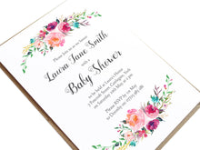 Watercolour Flower Baby Shower Invitations, Pink Floral, Pink Baby Shower, Pink Flowers, 10 Pack