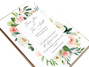 Spring Blush Wedding Invitations, Floral Frame, Blush Wedding, Pink Flowers, Blush Ivory, Botanical, Modern Invitations, 10 Pack