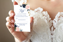 Navy and Blush RSVP Cards, Response Cards, Navy Floral, Navy Wedding, Watercolour Flowers, 10 Pack