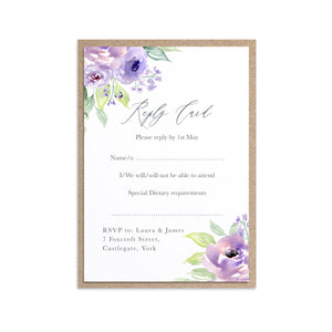 Lilac and Blush RSVP Cards, Purple Wedding, Lilac Wedding, Blush, 10 Pack