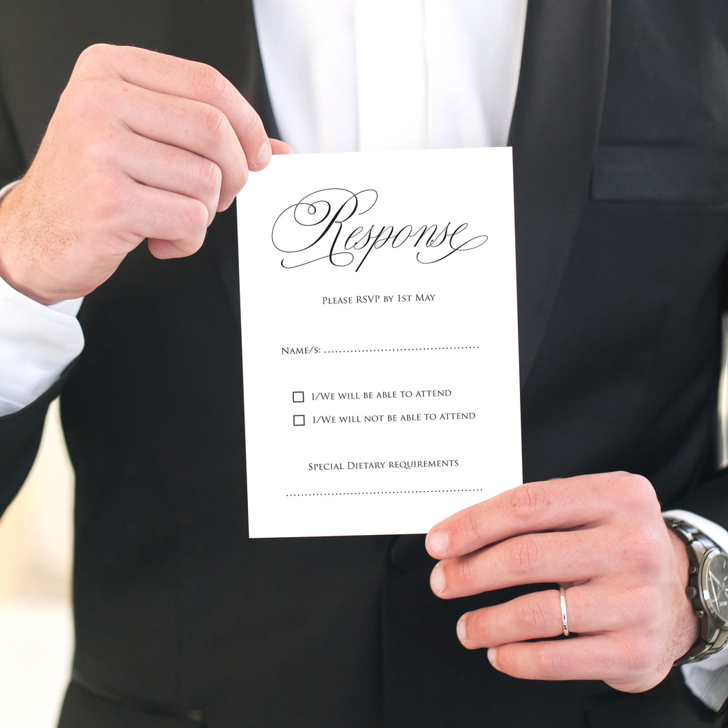 Elegant Script RSVP Cards, Calligraphy Invitations, Classical Wedding, Sophisticated Wedding, Elegant Wedding, Simple Wedding, 10 Pack