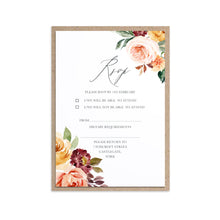 Autumn Floral RSVP Cards, Autumn Wedding, Fall Wedding, Burgundy & Orange, Peach Wedding, 10 Pack