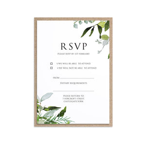 Greenery RSVP Cards, Watercolour Foliage, Greenery, Eucalyptus, Green Wreath, Botanical Wedding, 10 Pack