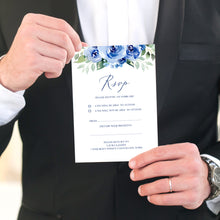 Navy Rose RSVP Cards, Watercolour Roses, Navy Wedding, Blue Wedding, 10 Pack