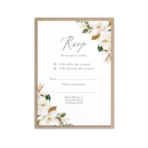 Magnolia RSVP Cards, Ivory Floral, Boho Wedding, Cotton Wedding, Autumn Wedding, 10 Pack