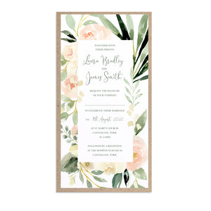 Blush Floral Wedding Invitations, Slim, Blush Wedding, Pink Flowers, Blush Ivory, Botanical, Modern Invitations, 10 Pack