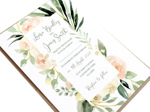 Blush Floral Wedding Invitations, Blush Wedding, Pink Flowers, Blush Ivory, Botanical, Modern Invitations, 10 Pack
