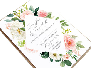 Spring Blush Wedding Invitations, Diamond, Blush Wedding, Pink Flowers, Blush Ivory, Botanical, Modern Invitations, 10 Pack