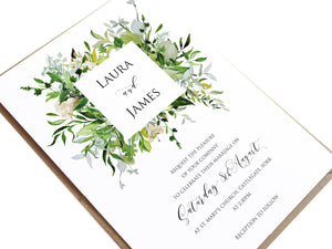 Greenery Wedding Invitations, Square Wreath, Green Wreath, Eucalyptus Wreath, Green Leaf, Botanical Wedding, Leaf Invitation, 10 Pack