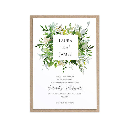Greenery Wedding Invitations, Square Wreath, Green Wreath, Eucalyptus Wreath, Green Leaf, Botanical Wedding, Leaf Invitation, 10 Pack
