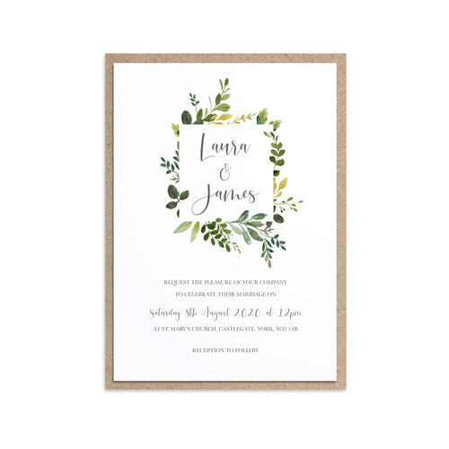 Botanical Garden Wedding Invitations, Square Frame, Greenery Wedding, Leaf Wedding, Botanical Wedding, 10 Pack