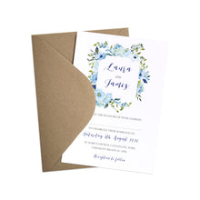 Blue Floral Wedding Invitations, Square Wreath, Blue Watercolour flowers, Baby Blue, Pastel Blue Wedding, 10 Pack