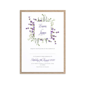 Lavender Wedding Invitations, Square Wreath, Rustic Wedding, Rosemary Herb Invitation, Purple Wedding, Rustic Wedding, Lilac Wedding, 10 Pack