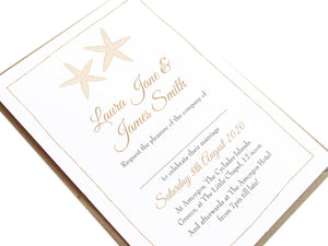 Starfish Wedding Invitations, Beach Wedding, Seashell Invitation, Destination Wedding, Wedding Abroad, 10 Pack
