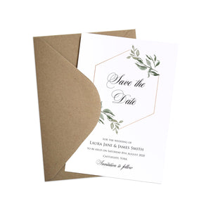 Elegant Geometric Save the Date Cards, Greenery Wedding, Leaf Wedding, Foliage, 10 Pack