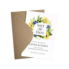 Navy Sunflower Save the Date Cards, Navy and Yellow Wedding, Sunflowers, Sunflower Invitation, 10 Pack