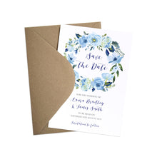 Blue Floral Save the Date Cards, Blue Watercolour flowers, Baby Blue, Pastel Blue Wedding, 10 Pack