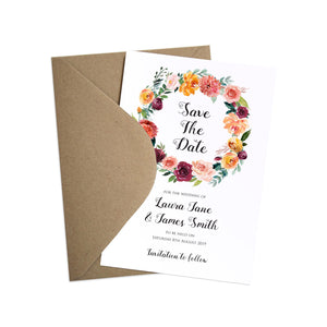 Paprika Save the Date Cards, Orange Floral Wedding Invitation, Autumn Wedding, Fall Wedding, 10 Pack