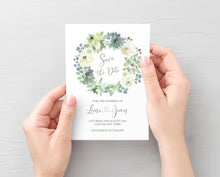 Succulent Floral Save the Date Cards, Botanical Wedding, Mint Wedding, Eucalyptus, 10 Pack