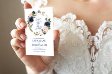 Navy and Blush Save the Date Cards, Navy Floral, Navy Wedding, Watercolour Flowers, 10 Pack