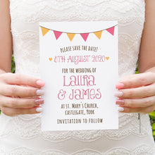Summer Fair Save the Date Cards, Bunting Invitations, Bunting Wedding, Cute Bunting, 10 Pack