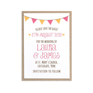 Summer Fair Save the Date Cards, Bunting Invitations, Bunting Wedding, Cute Bunting, 10 Pack