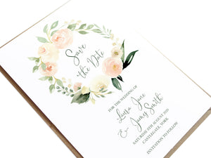 Blush Floral Save the Date Cards, Blush Wedding, Pink Flowers, Blush Ivory, Botanical, Modern Floral Invitations, 10 Pack