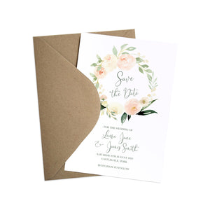 Blush Floral Save the Date Cards, Blush Wedding, Pink Flowers, Blush Ivory, Botanical, Modern Floral Invitations, 10 Pack