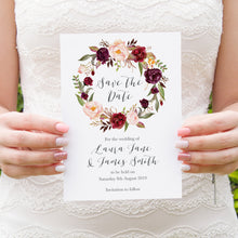 Boho Red Rose Save the Date Cards, Burgundy Invite, Red Roses, Red Wedding, Boho Floral Wedding, 10 Pack