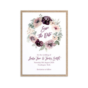 Plum Floral Save the Date Cards, Purple Wedding, Lilac, Mauve, Purple and Blush, 10 Pack