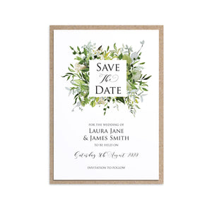 Greenery Save the Date Cards, Square Wreath, Watercolour Foliage, Greenery, Eucalyptus, Green Wreath, Botanical Wedding, 10 Pack