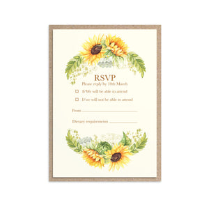 Rustic Sunflower RSVP Cards, Rustic Wedding, Country Wedding, Sunflowers, 10 Pack