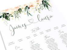 Blush Floral Table Plan, Seating Plan, Blush Wedding, Pink Flowers, Blush Ivory, Botanical, Modern Wedding, A2 Size