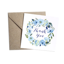 Blue Floral Thank you cards, Blue Watercolour flowers, Baby Blue, Pastel Blue Wedding, 10 Pack