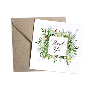 Greenery Thank you cards, Square Wreath, Green Wreath, Eucalyptus Wreath, Green Leaf, Botanical Wedding, Leaf, 10 Pack