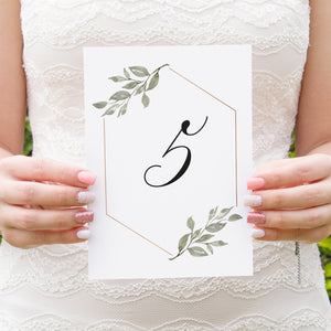 Elegant Geometric Table Numbers, Table Names, Greenery Wedding, Leaf Wedding, Foliage, 5 Pack