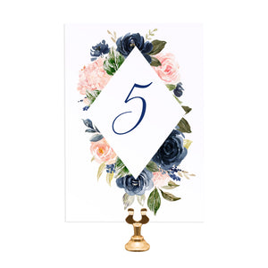 Navy and Blush Table Numbers, Table Names, Navy Floral, Navy Wedding, Watercolour Flowers, 5 Pack