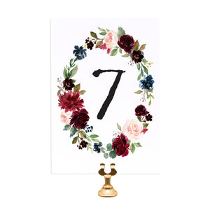 Burgundy, Navy & Blush Floral Table Numbers, Table Names, Burgundy Navy Invite, Rustic Floral, Blush Wedding Invite, Boho Floral Wedding, 5 Pack