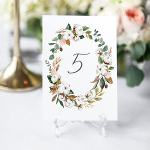 Magnolia Table Numbers, Table Names, Ivory Floral, Boho Wedding, Cotton Wedding, Autumn Wedding, 5 Pack