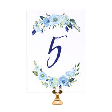 Blue Floral Table Numbers, Table Names, Blue Watercolour flowers, Baby Blue, Pastel Blue Wedding, 5 Pack