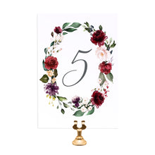 Red and Gold Table Numbers, Table Names, Ruby Red, Burgundy, Blush, Red Floral, 5 Pack