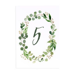 Green Leaf Table Numbers, Table Names, Watercolour Foliage, Greenery, Eucalyptus Invites, Green Wreath, Botanical Wedding, 5 Pack