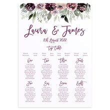 Plum Floral Table Plan, Seating Plan, Purple Wedding, Lilac, Mauve, Purple and Blush, A2 Size