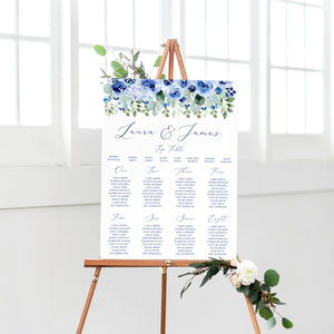 Navy Rose Table Plan, Seating Plan, Watercolour roses, Navy Wedding, Blue Wedding, A2 Size