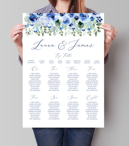 Navy Rose Table Plan, Seating Plan, Watercolour roses, Navy Wedding, Blue Wedding, A2 Size