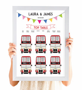 Vintage Bus Table Plan, Seating Plan, London Wedding, London Bus, Travel Wedding, A2 Size