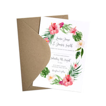 Tropical Floral Wedding Invitations, Floral Wreath, Beach Wedding, Tropical Wedding, 10 Pack